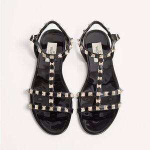 Valentino Garavani Black and Gold Studded Sandals
